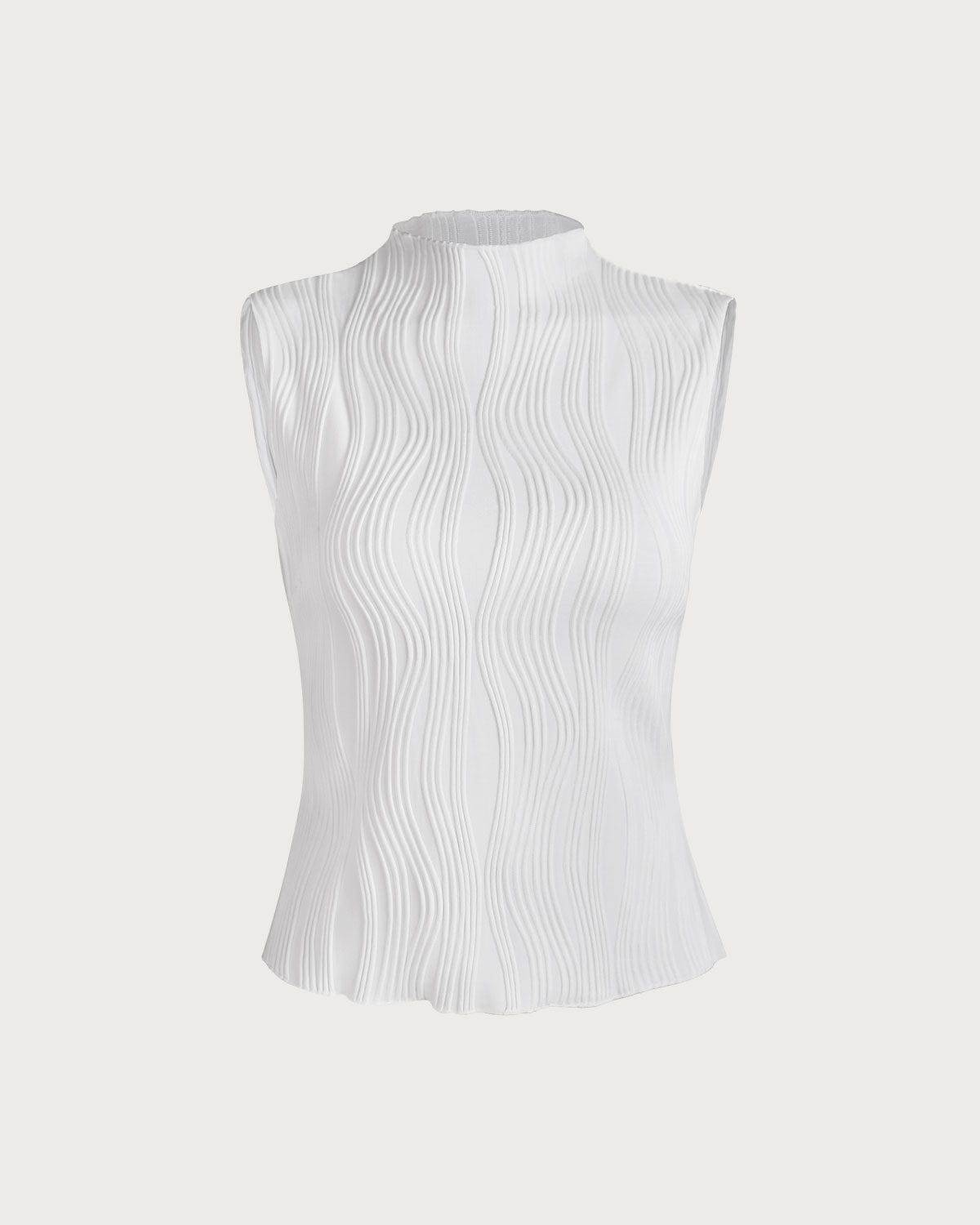 The Solid Mock Neck Water Ripple Textured Tank Top - Sleeveless Mock ...
