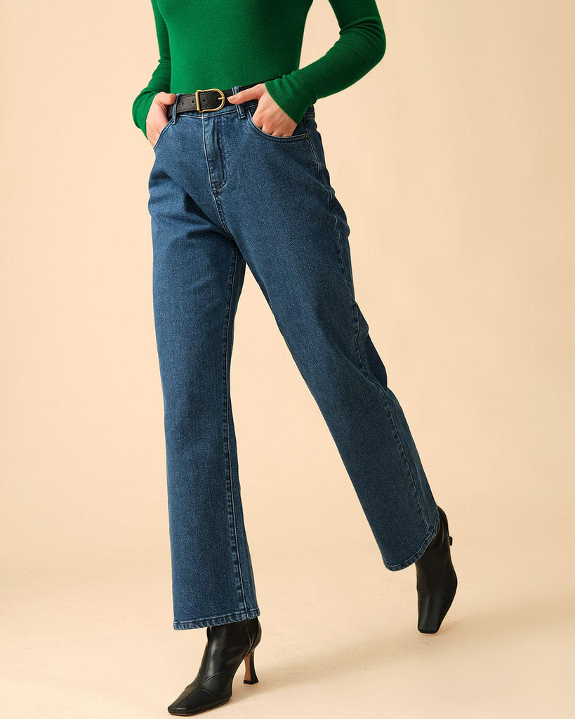 The Solid High Waisted Straight-legs Jeans - RIHOAS