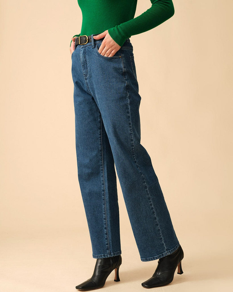 The Solid High Waisted Straight-legs Jeans - RIHOAS