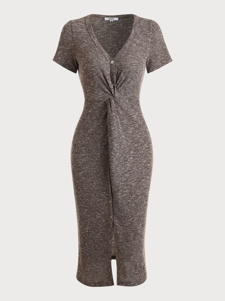 BERLOOK-The Solid Twisted Knit Midi Dress - RIHOAS