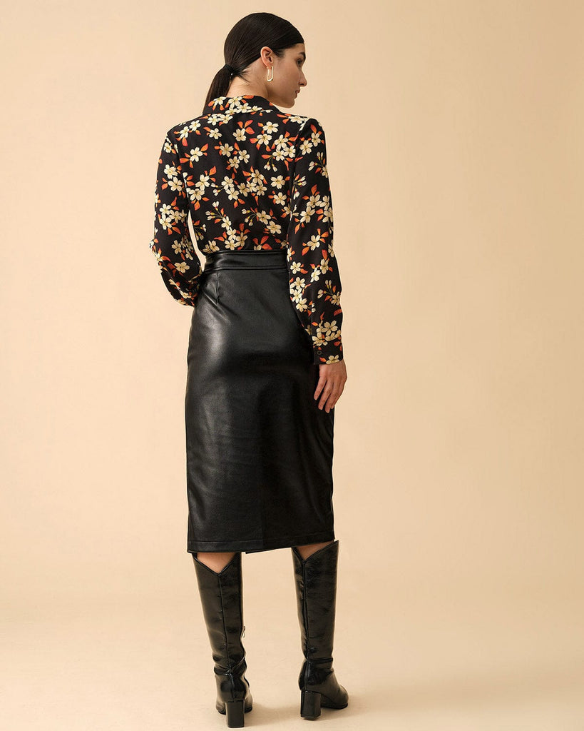 The Faux Leather Side Slit Skirt - RIHOAS