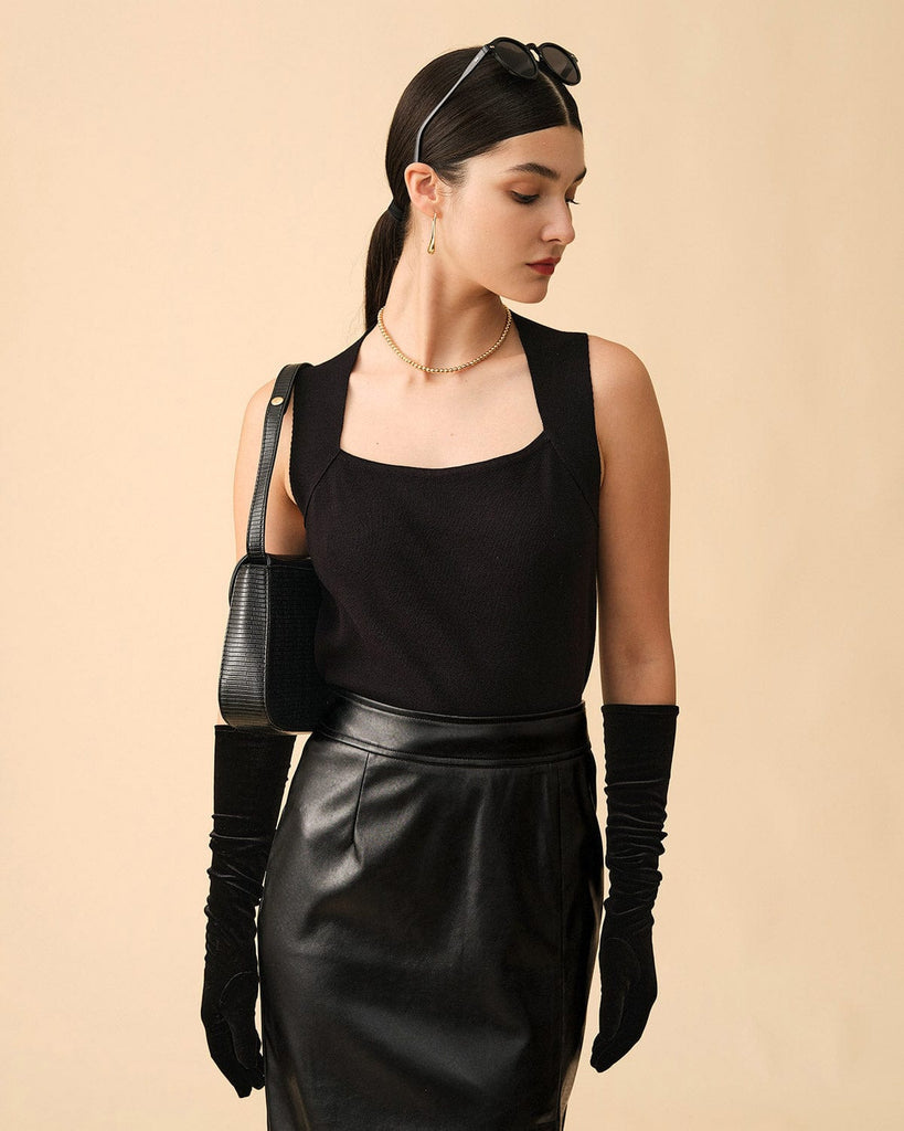 The Faux Leather Side Slit Skirt - RIHOAS