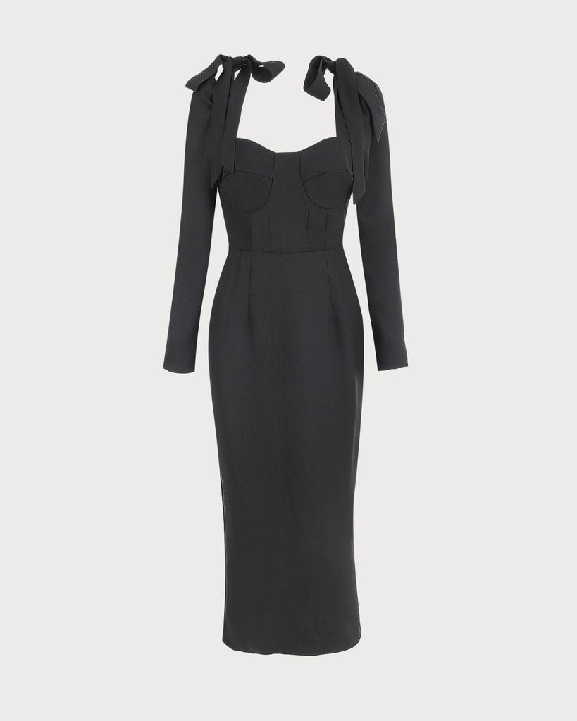 The Tie Strap Slit Long Sleeve Maxi Dress - RIHOAS