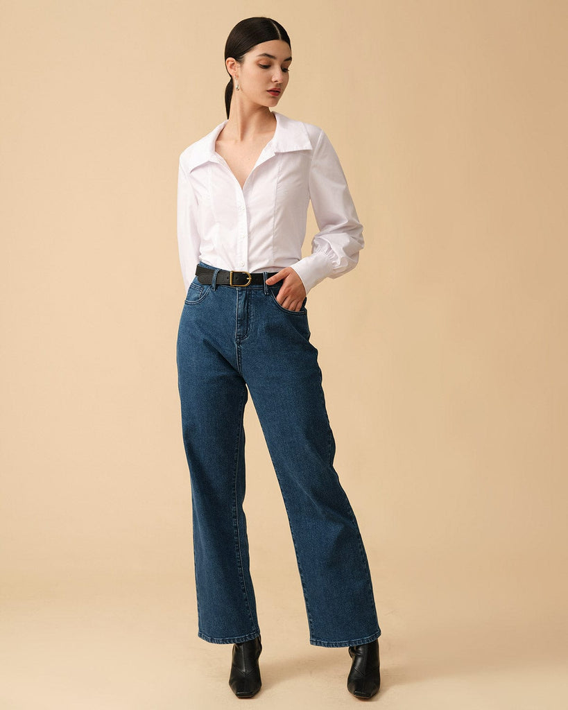 The Solid High Waisted Straight-legs Jeans - RIHOAS