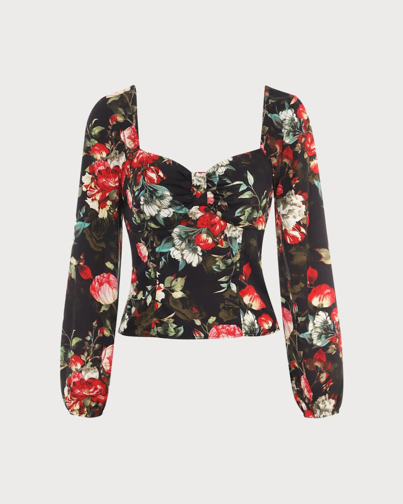 The Square Neck Floral Blouse Tops - RIHOAS