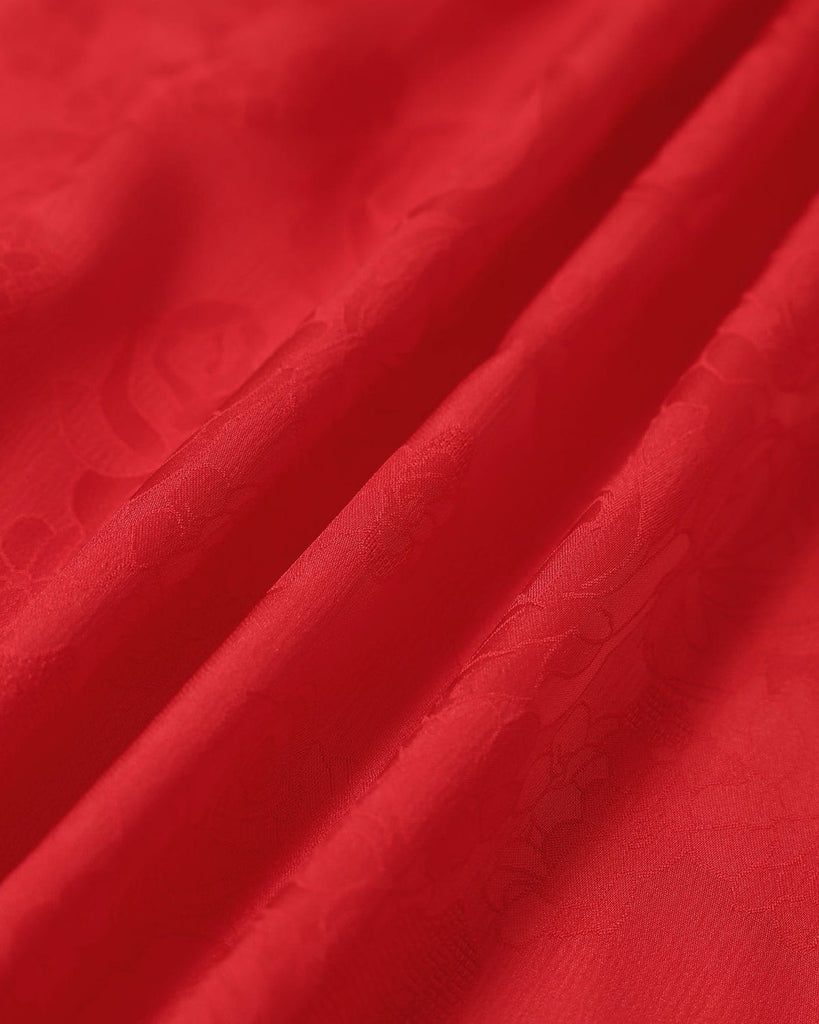 The Red Satin Jacquard Midi Dress Dresses - RIHOAS