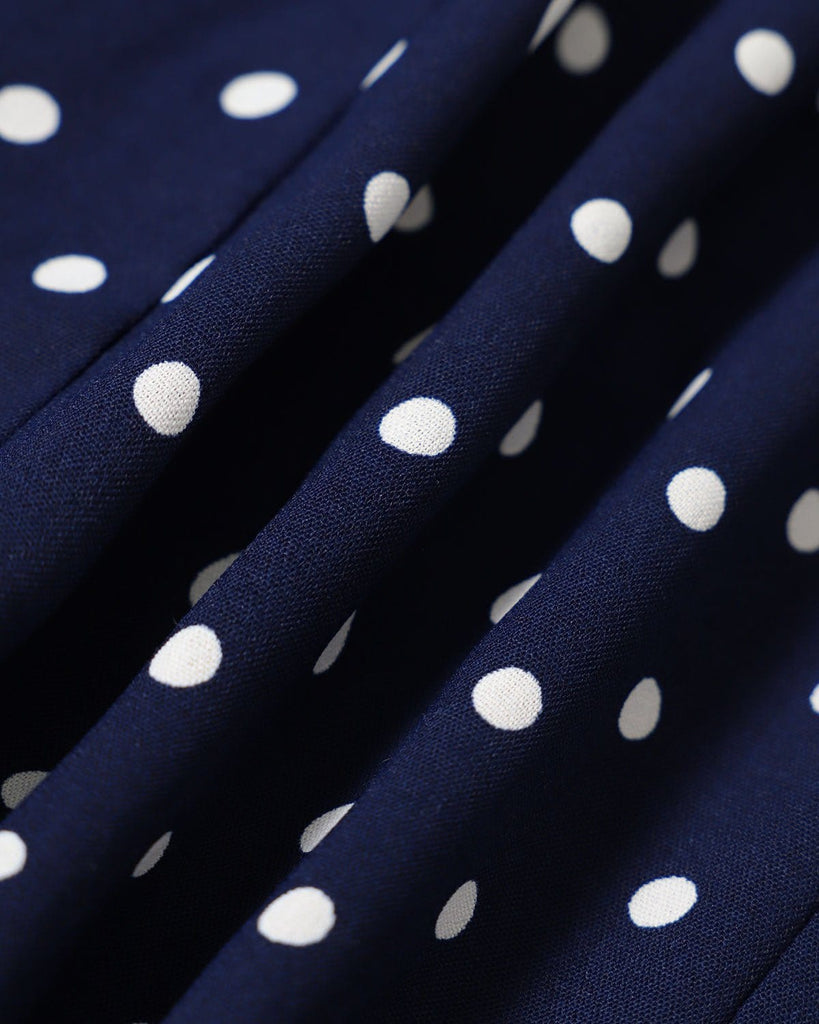 The Navy Collared Polka Dot Midi Dress Dresses - RIHOAS