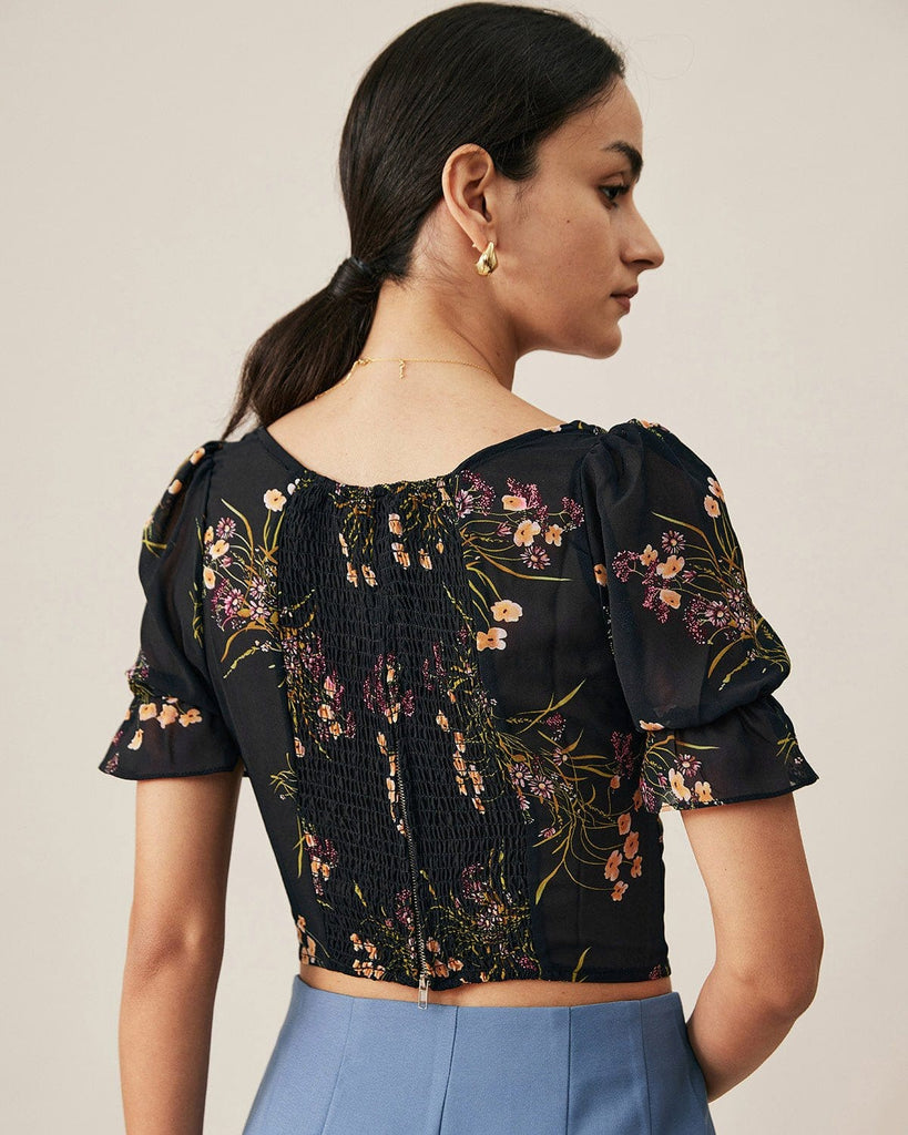 The Fitted Floral Print Crop Blouse - RIHOAS