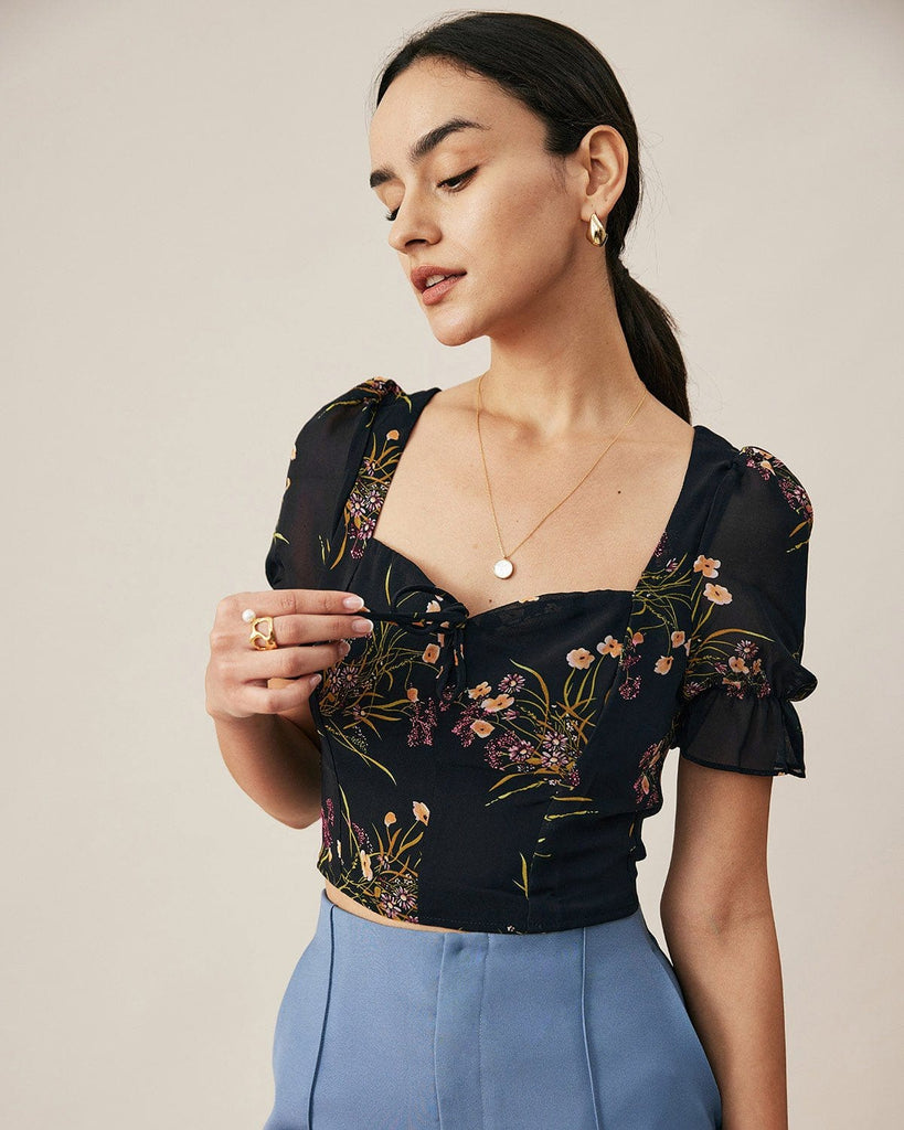 The Fitted Floral Print Crop Blouse - RIHOAS