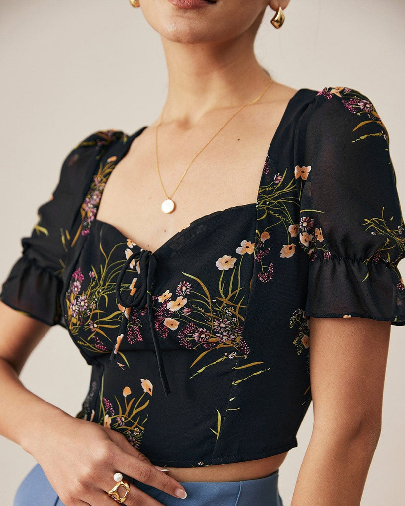 The Fitted Floral Print Crop Blouse - RIHOAS
