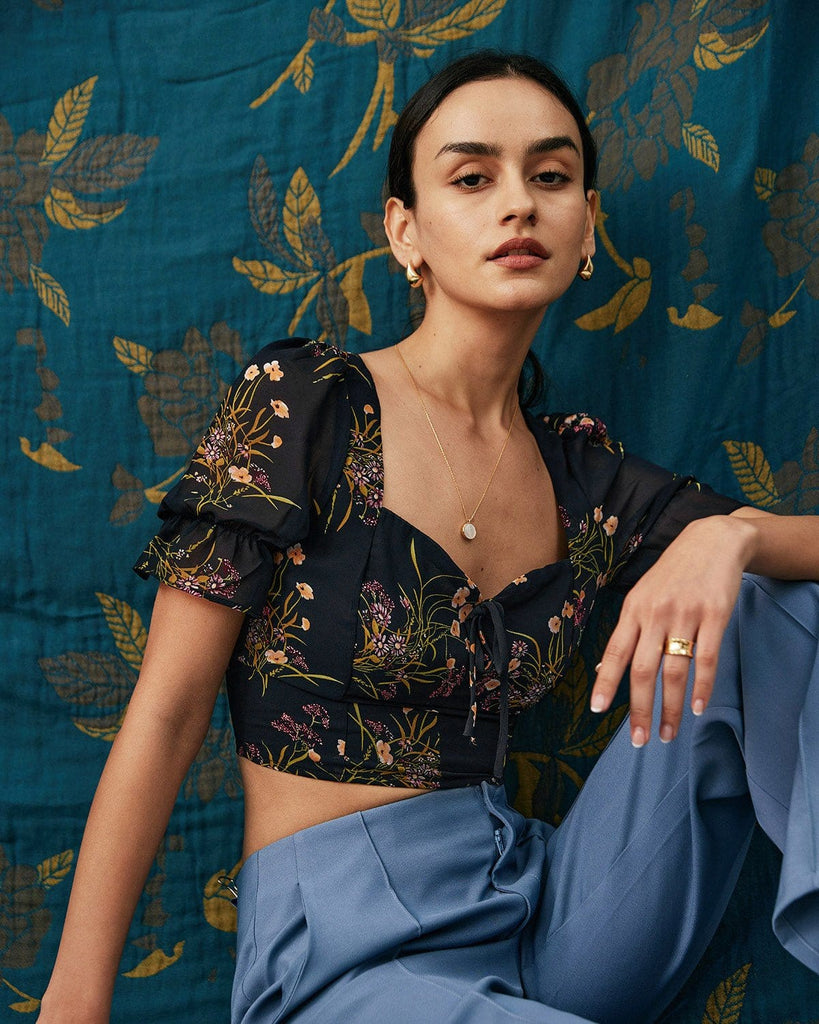 The Fitted Floral Print Crop Blouse - RIHOAS