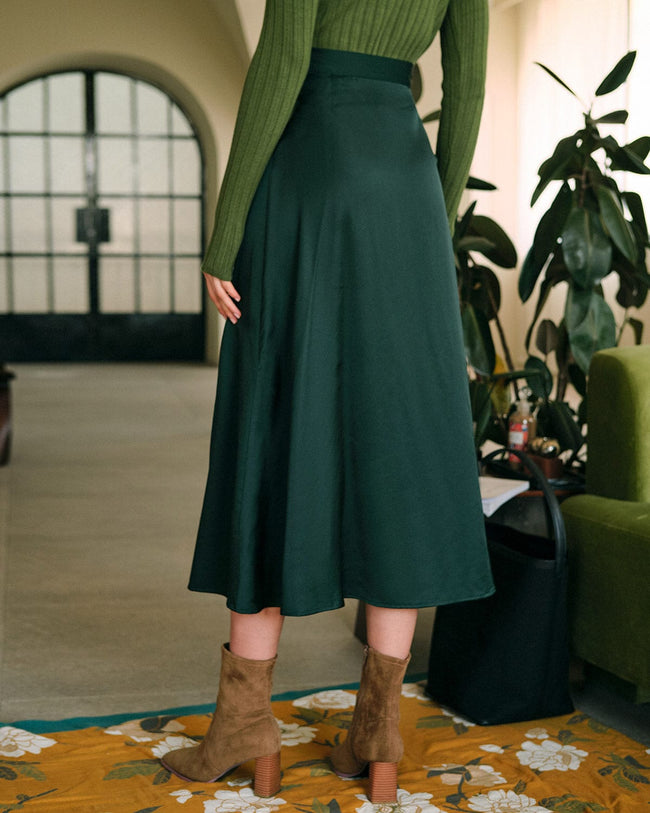 Dark green high waisted midi skirt hotsell