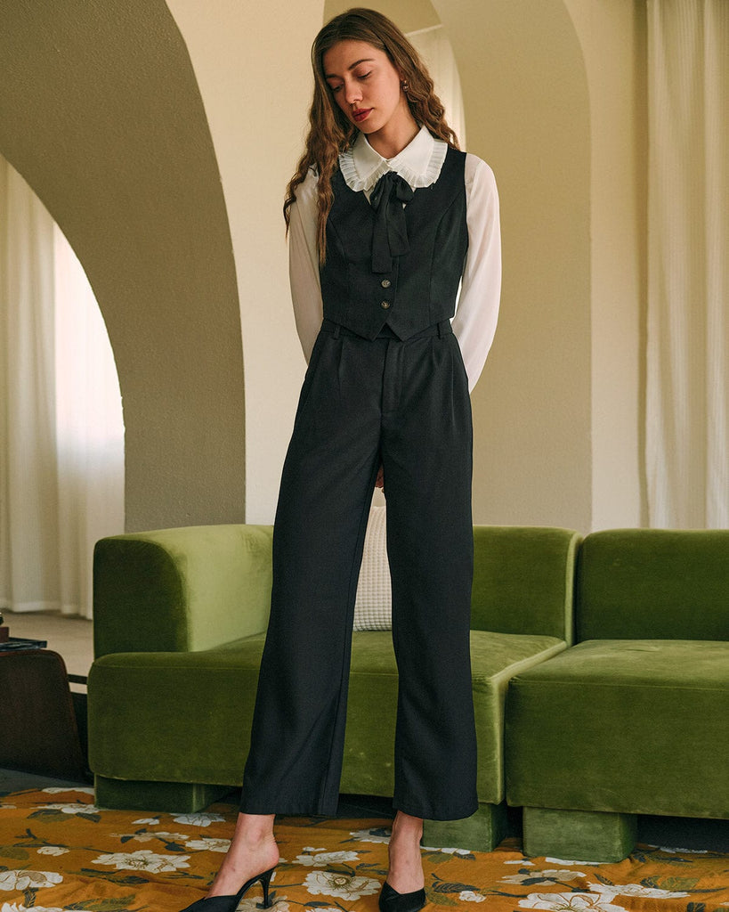 The Solid Pleated High-waisted Pants - RIHOAS