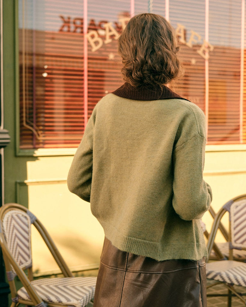 The Solid V Neck Puff Sleeve Cardigan