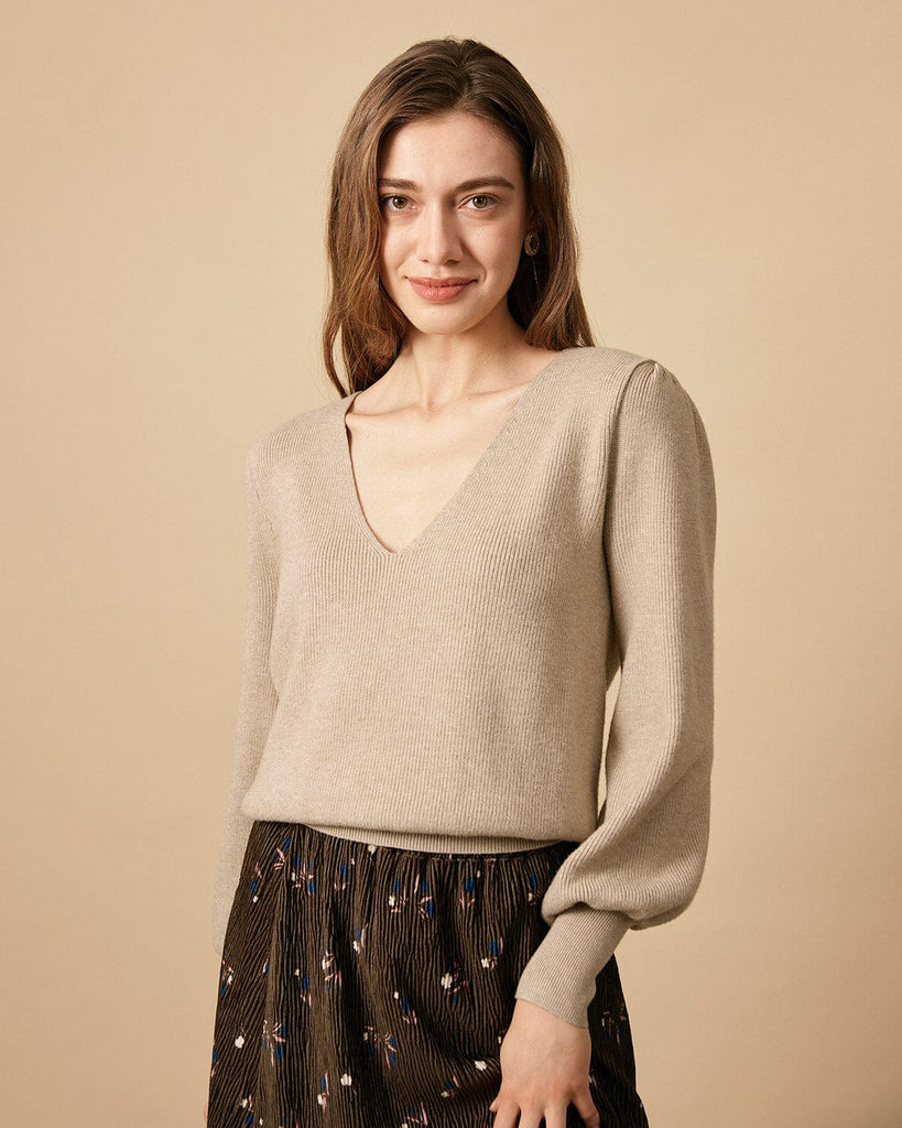 The Solid V Neck Knit Sweater - RIHOAS