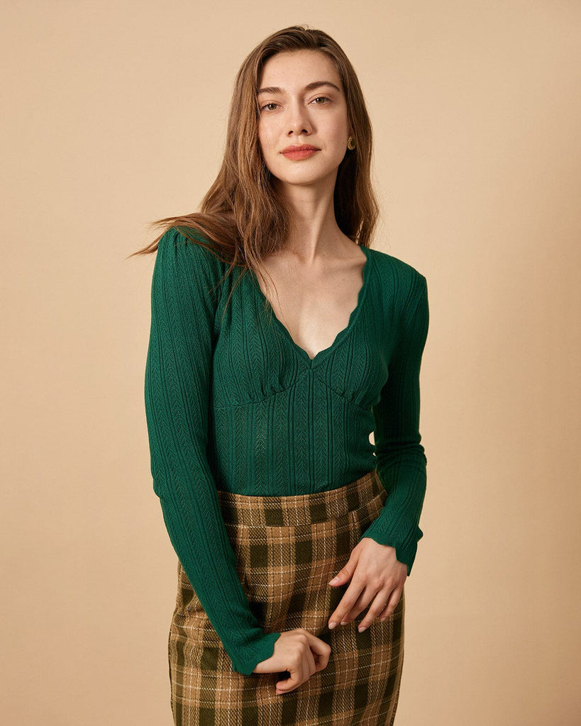 The Scallop-edge Solid Knit Top - RIHOAS