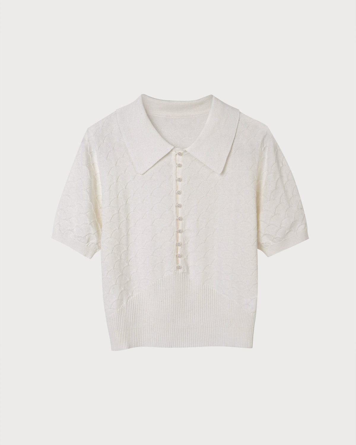The Solid Textured Knitted Tee & Reviews - White - Tops | RIHOAS
