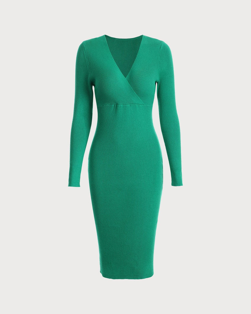 The Ribbed V Neck Bodycon Midi Dress - RIHOAS