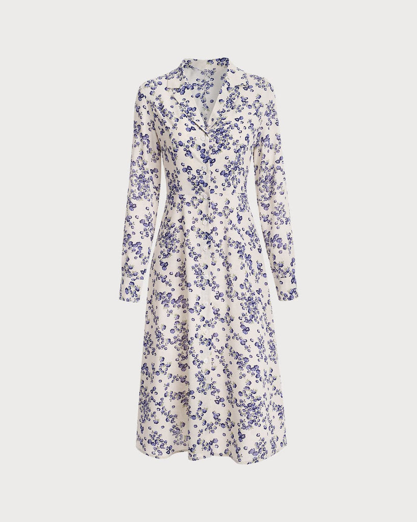 The Collared Floral Long Sleeve Midi Dress