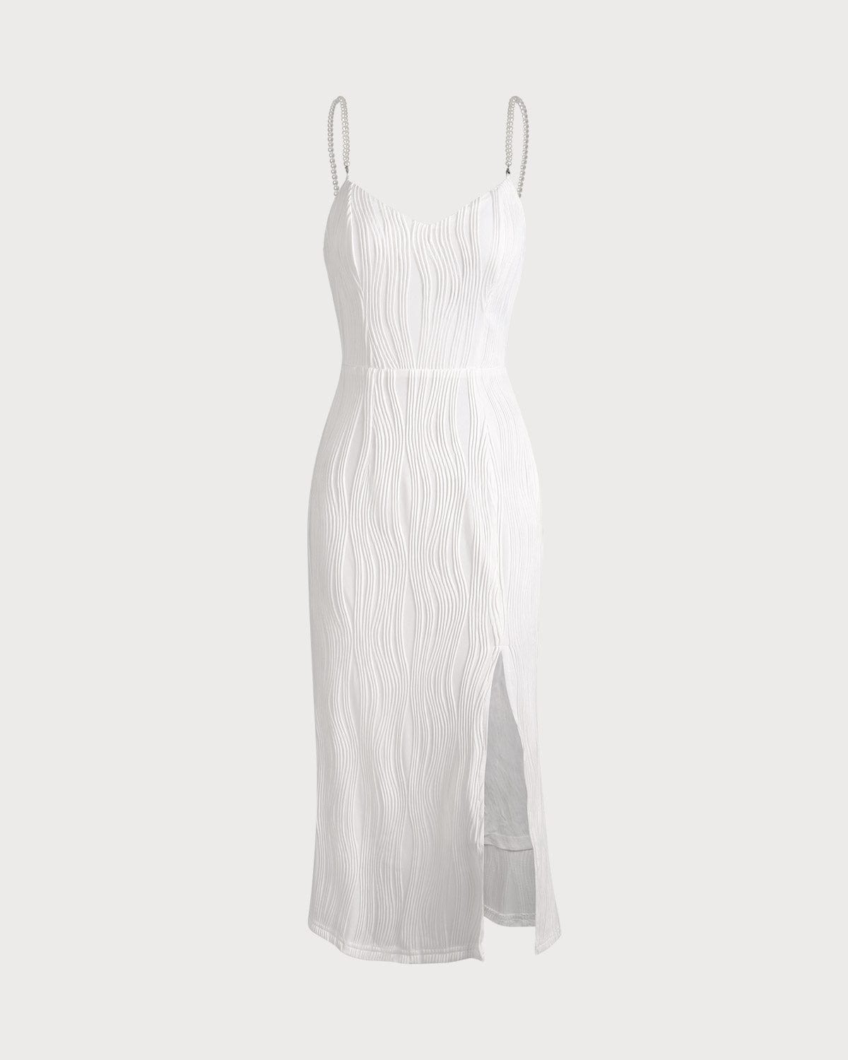 Women's Elegant Wave Textured Pearl Strap Midi Dress for Formal Occasions and Banquets - White,Black,Pink,Blue - Dresses | RIHOAS Women's Elegant Wave Textured Pearl Strap Midi Dress for Formal Occasions and Banquets - White,Black,Pink,Blue - Dresses | RIHOAS
