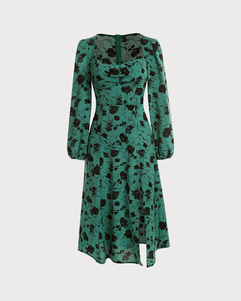 The Floral Lantern Sleeve Midi Dress Dresses - RIHOAS