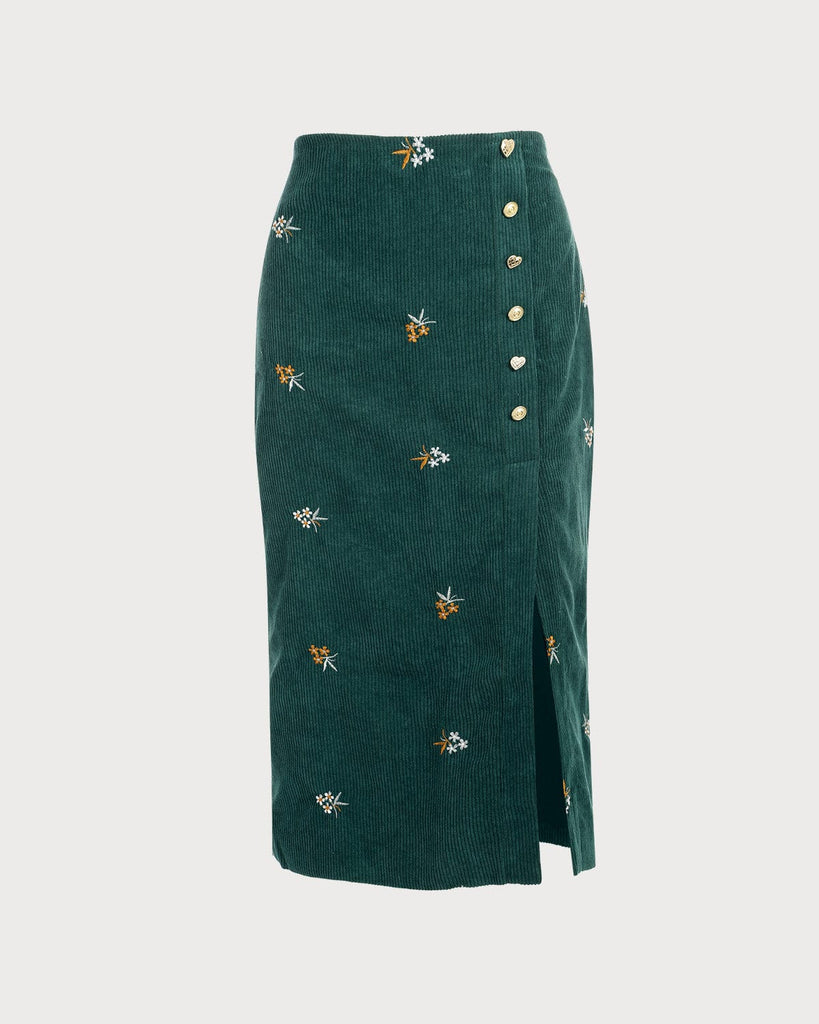 The Embroidered Corduroy Skirt Bottoms - RIHOAS