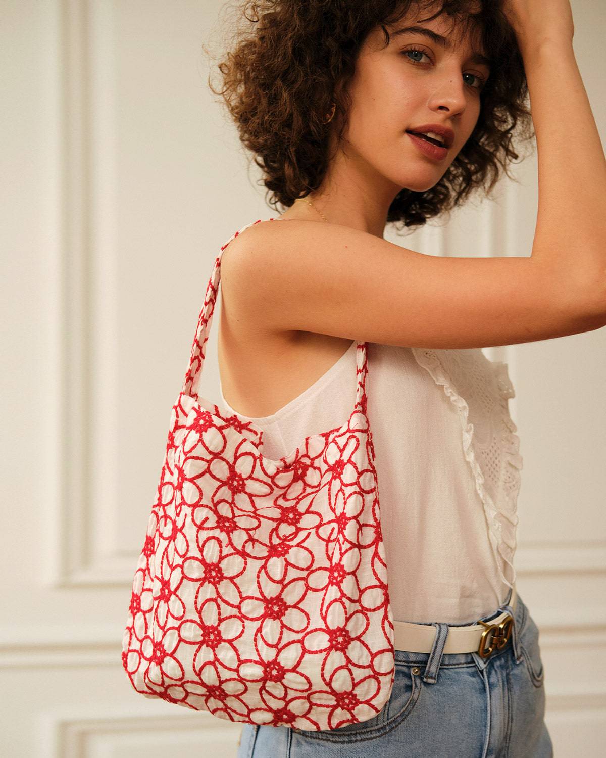The Floral Embroidery Cotton Shoulder Bag - RIHOAS