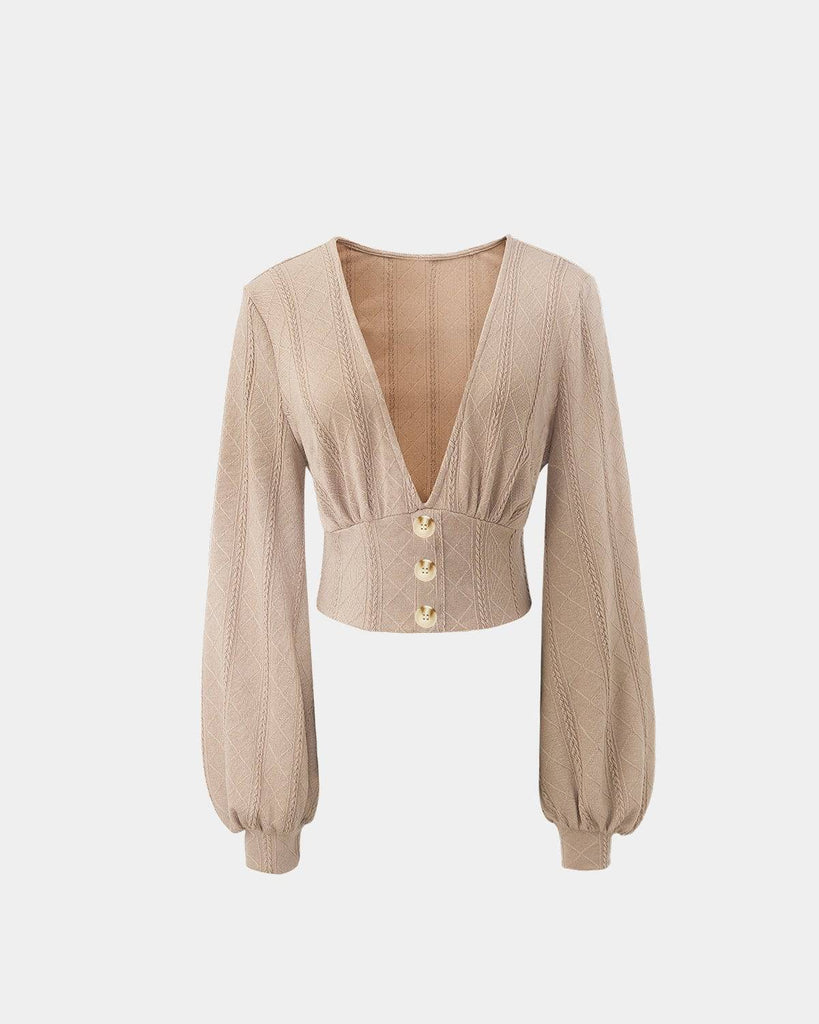 The Deep V-neck Knitted Crop Top - RIHOAS