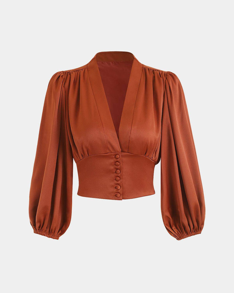 The Balloon Sleeves Satin Crop Blouse - RIHOAS