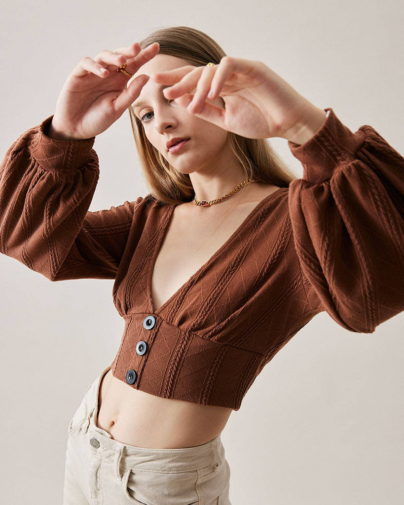 The Deep V-neck Knitted Crop Top - RIHOAS