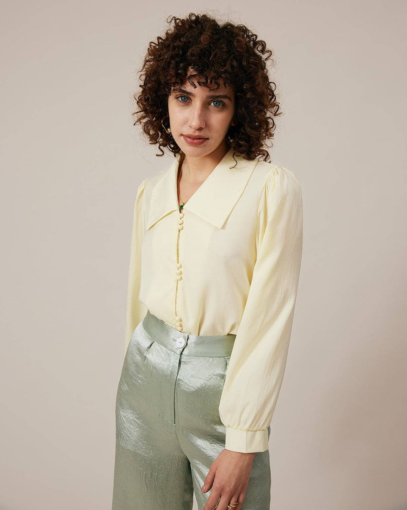 The Flat Collar Pearl Button Blouse - RIHOAS