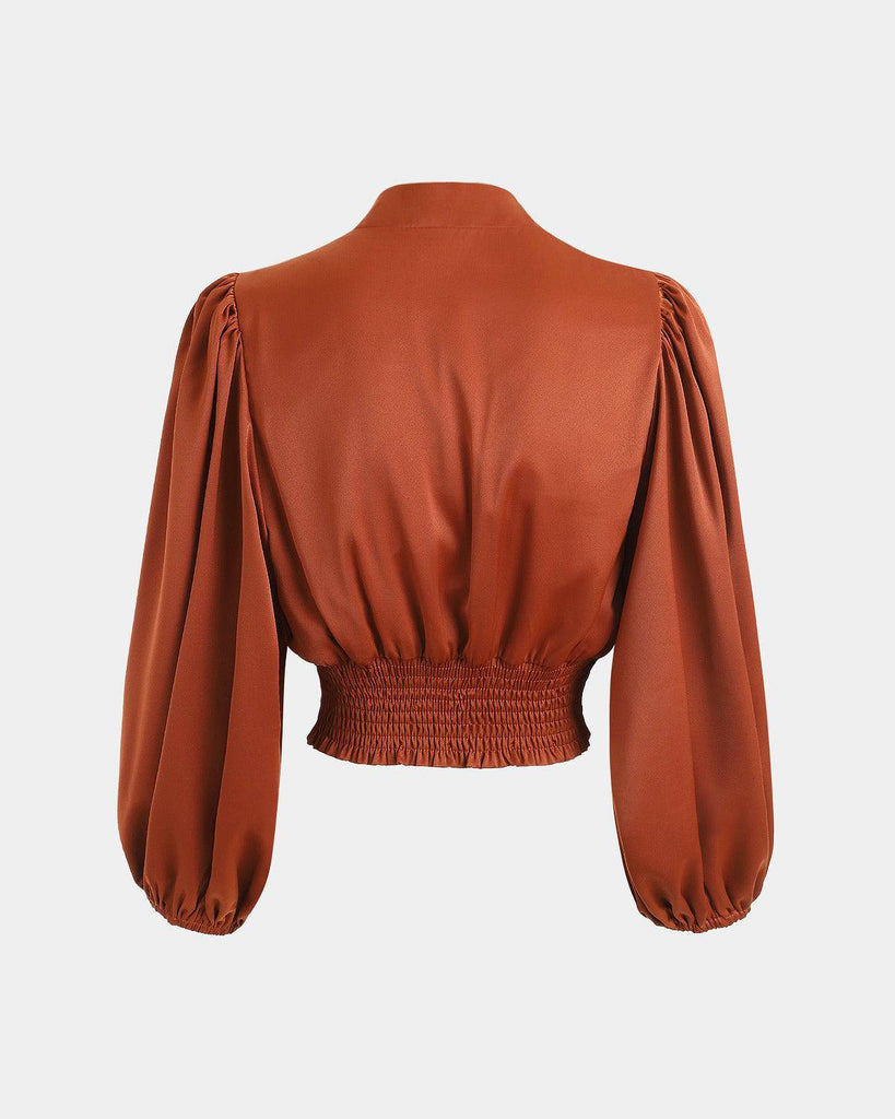 The Balloon Sleeves Satin Crop Blouse - RIHOAS