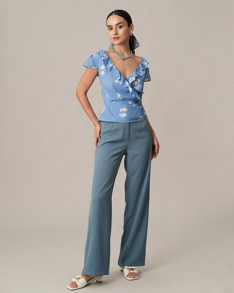 The Cap Sleeve Ruffle V Neck Blouse - RIHOAS
