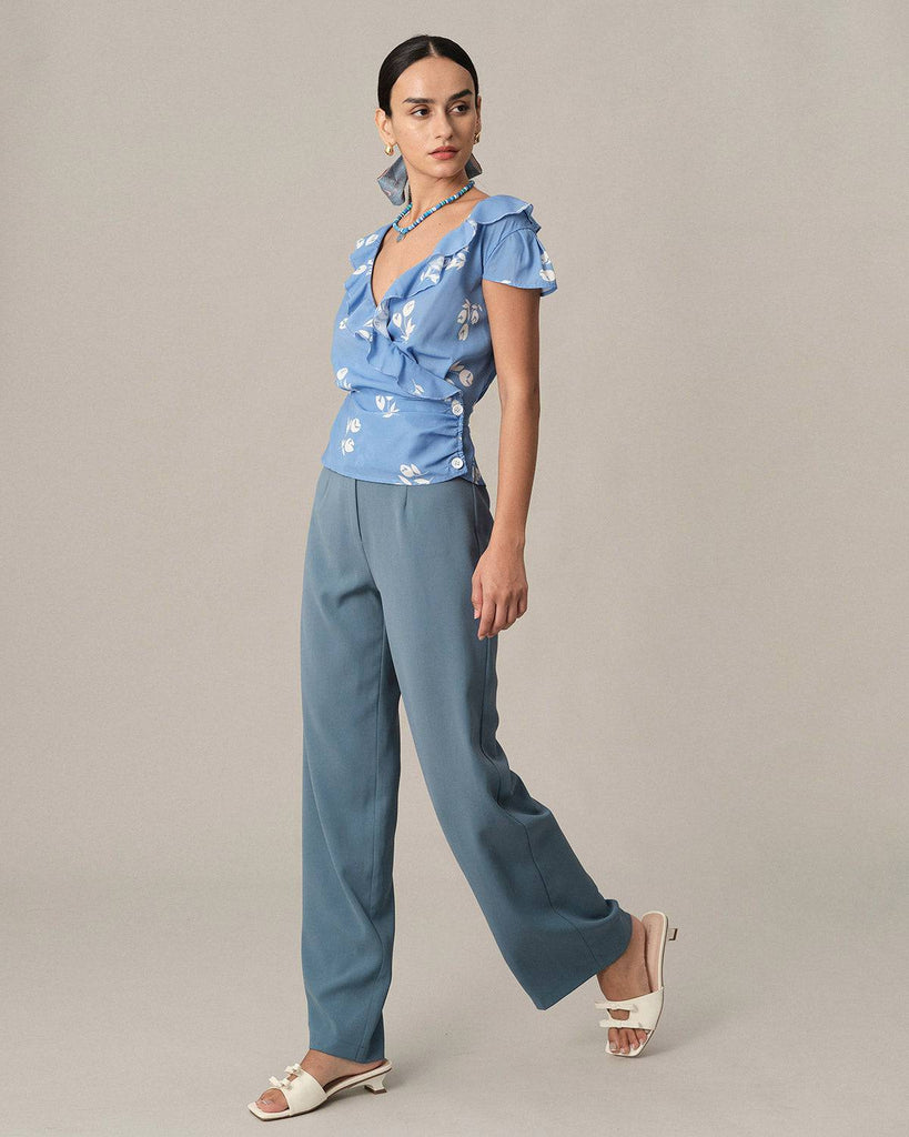 The Cap Sleeve Ruffle V Neck Blouse - RIHOAS