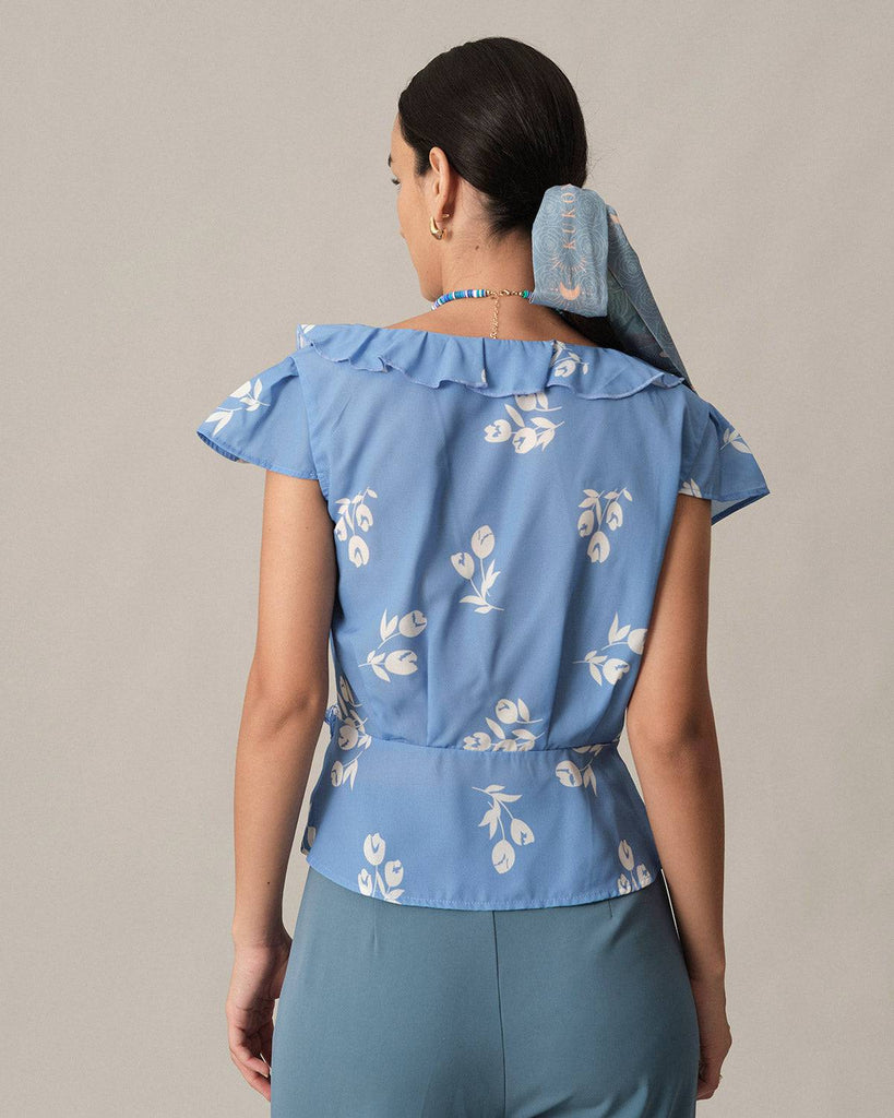 The Cap Sleeve Ruffle V Neck Blouse - RIHOAS