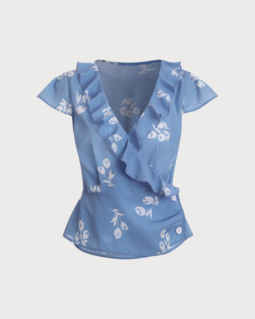The Cap Sleeve Ruffle V Neck Blouse - RIHOAS