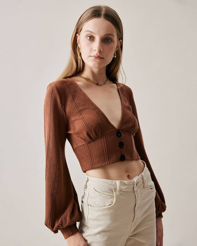 The Deep V-neck Knitted Crop Top - RIHOAS