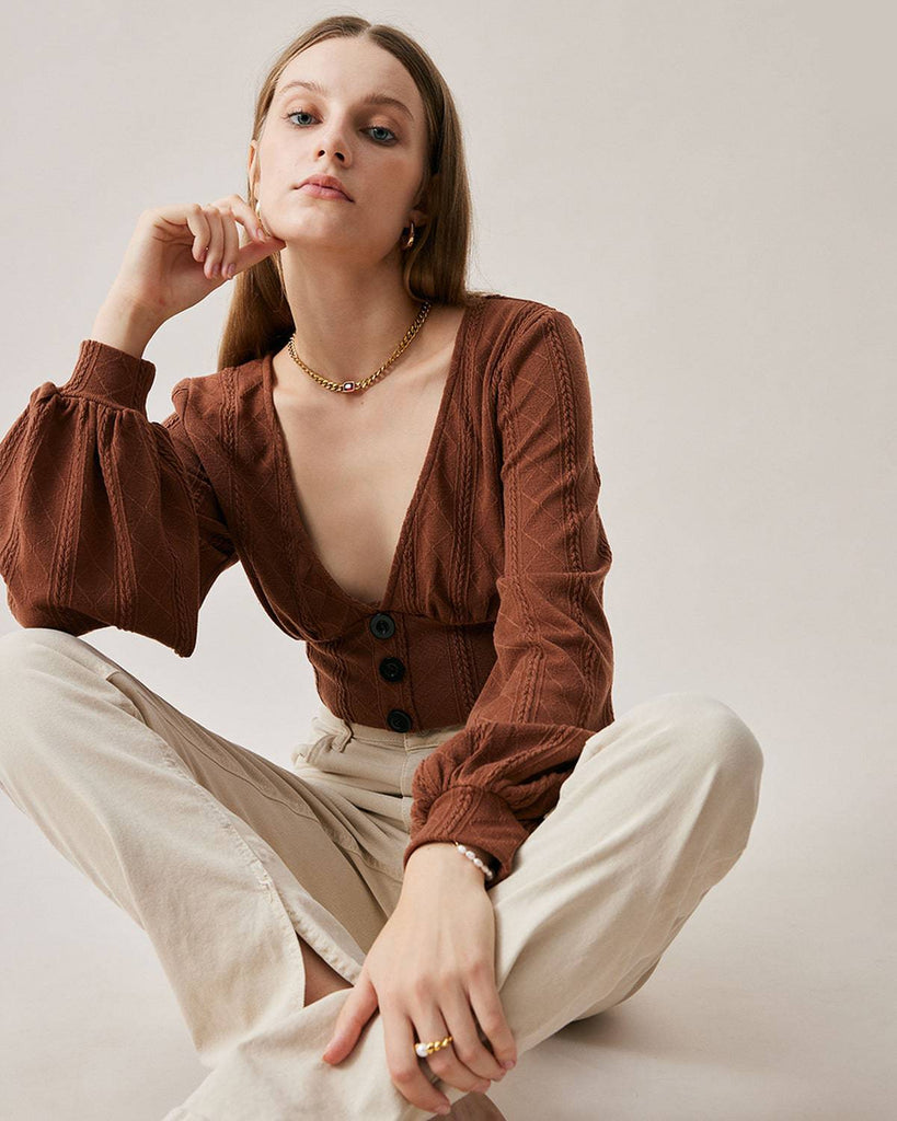 The Deep V-neck Knitted Crop Top - RIHOAS