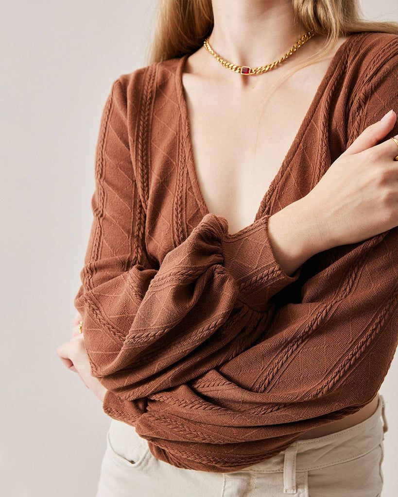 The Deep V-neck Knitted Crop Top - RIHOAS