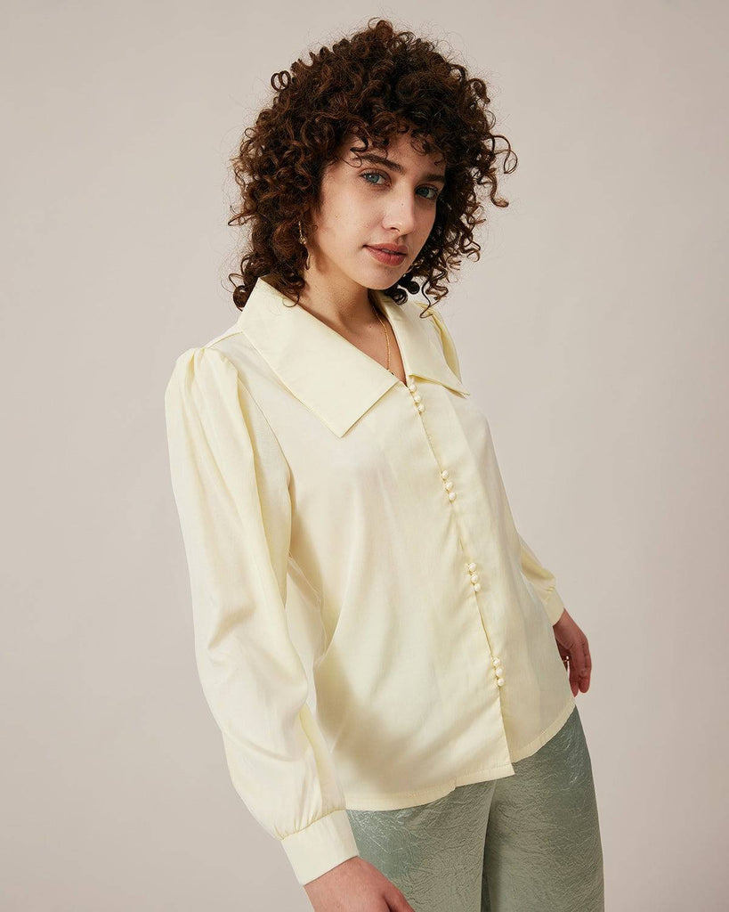 The Flat Collar Pearl Button Blouse - RIHOAS