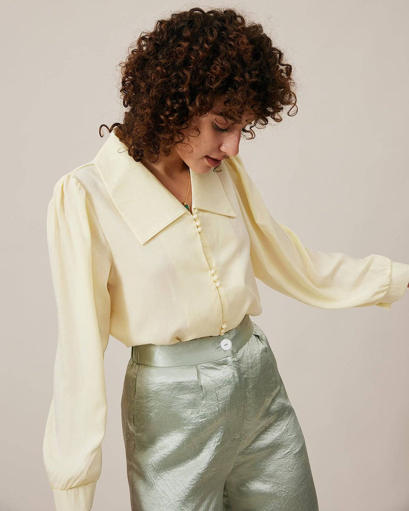The Flat Collar Pearl Button Blouse - RIHOAS