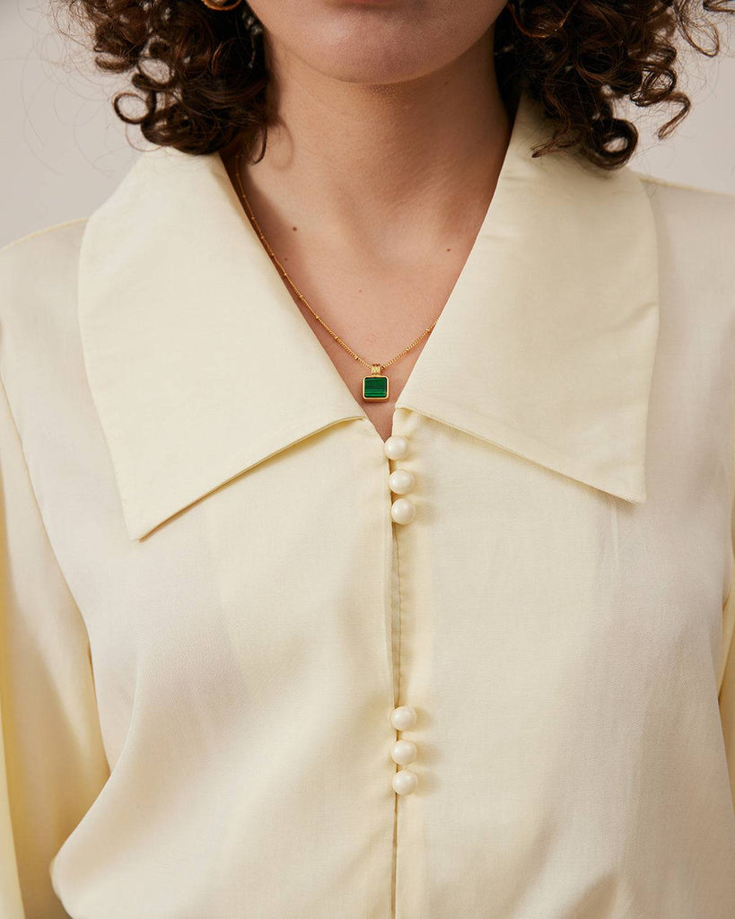 The Flat Collar Pearl Button Blouse - RIHOAS