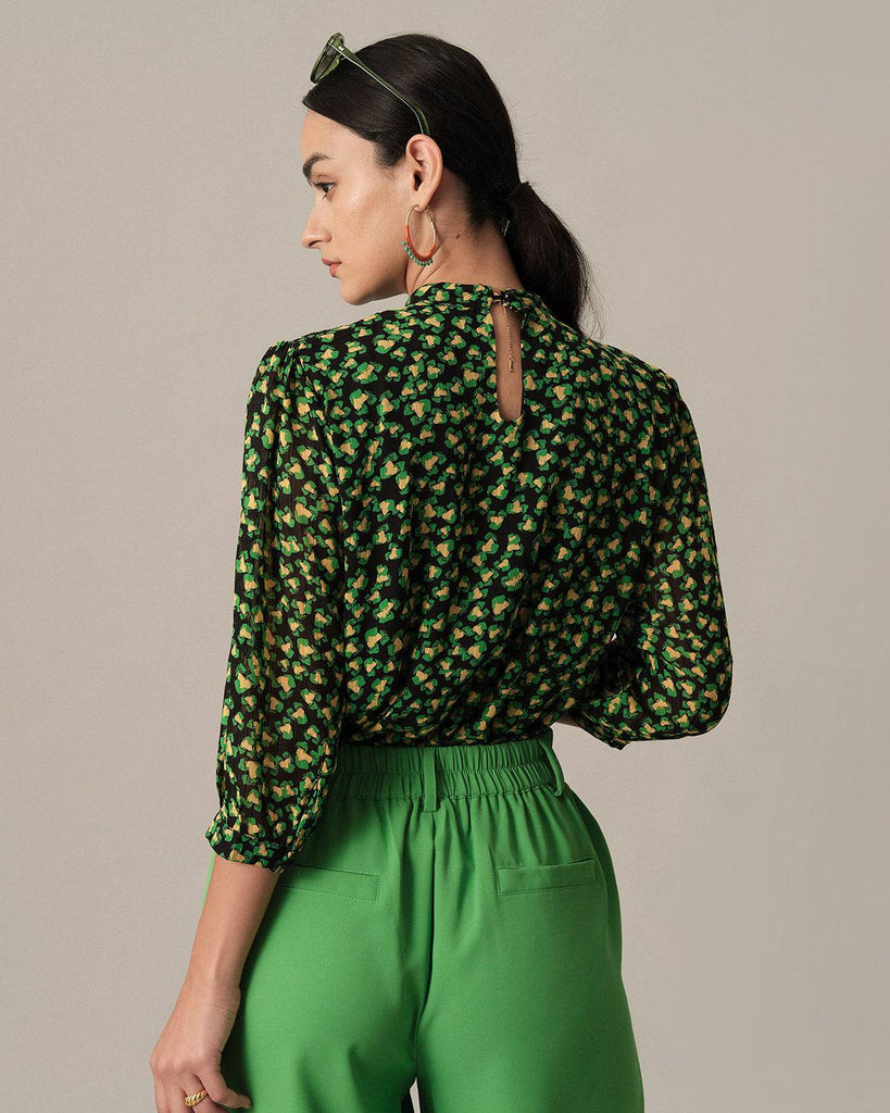 The Floral Puff Sleeve Ruched Blouse - RIHOAS