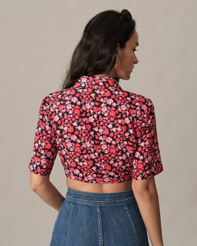 The Front Tie Floral Crop Blouse - RIHOAS