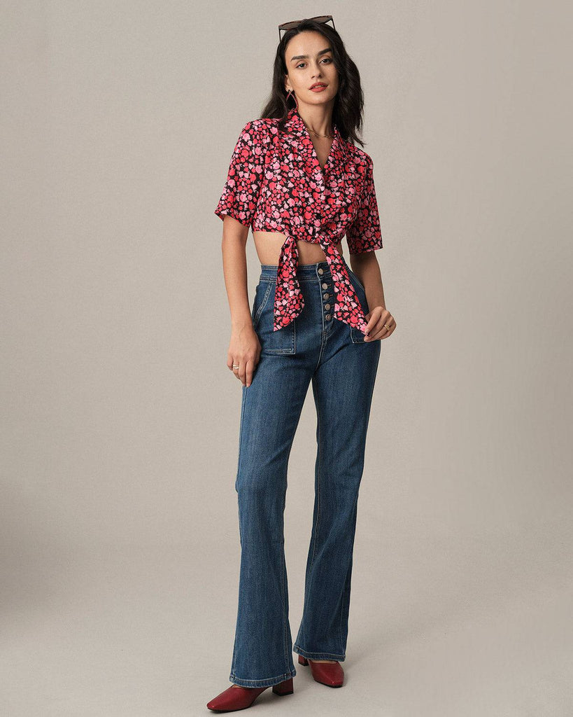 The Front Tie Floral Crop Blouse - RIHOAS