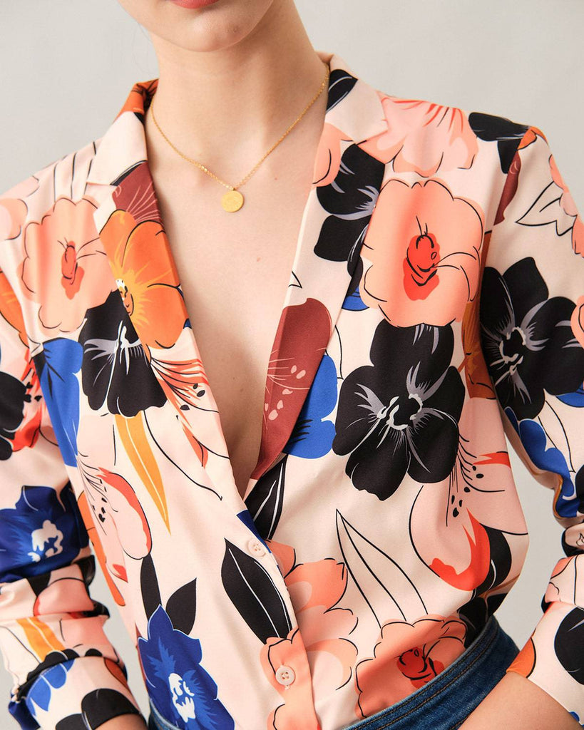 The Lapel Floral Long Sleeve Blouse - RIHOAS