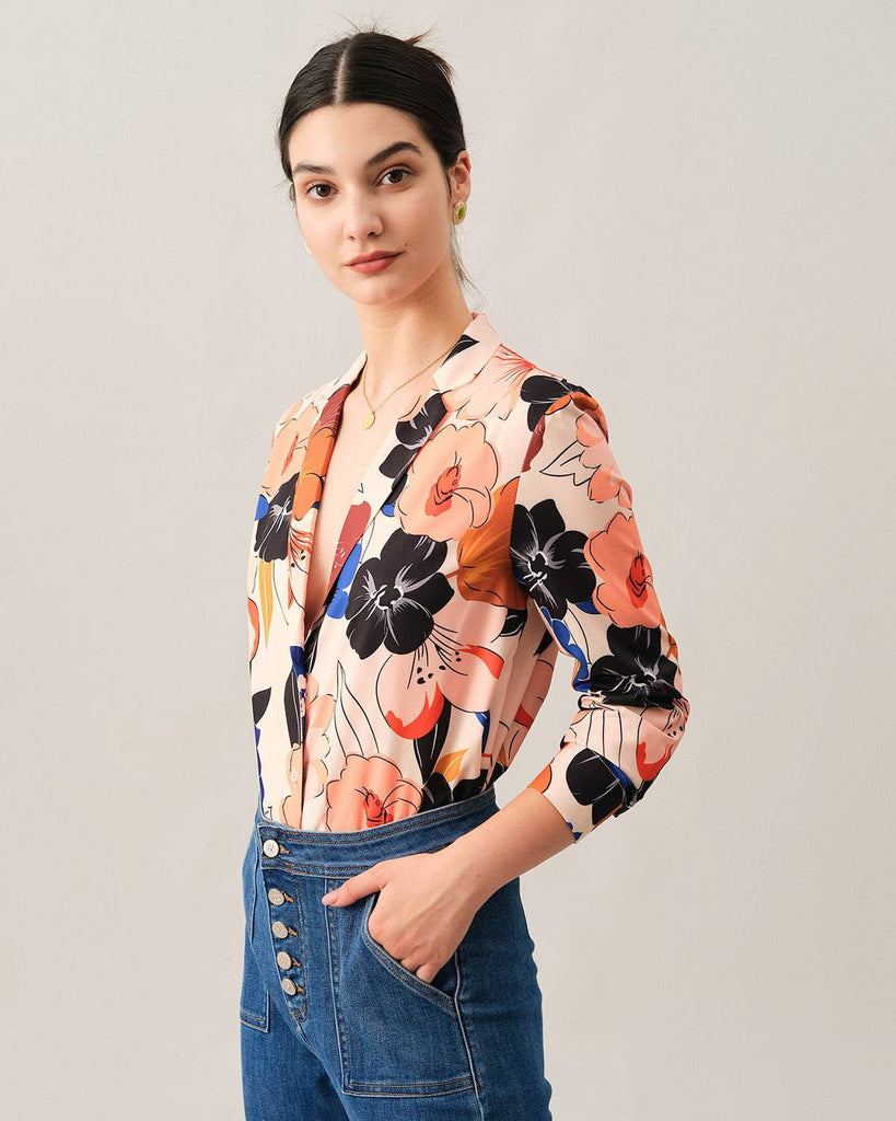 The Lapel Floral Long Sleeve Blouse - RIHOAS