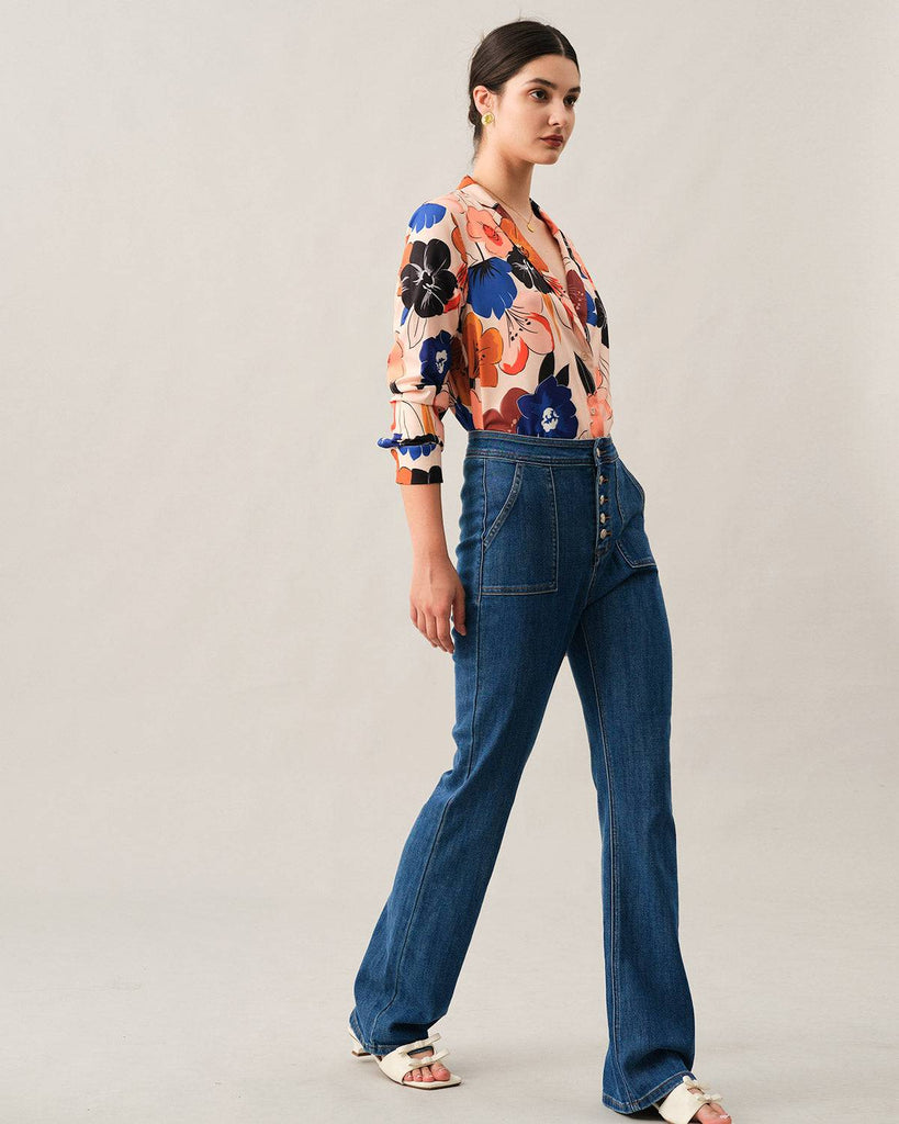 The Lapel Floral Long Sleeve Blouse - RIHOAS