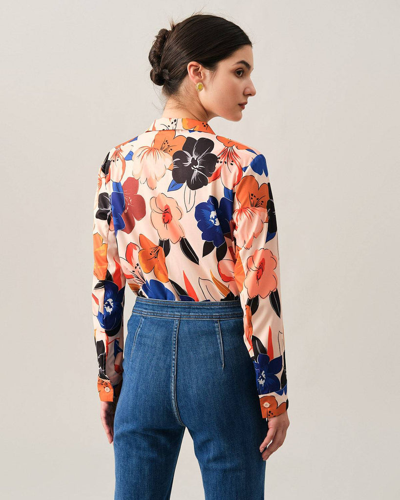 The Lapel Floral Long Sleeve Blouse - RIHOAS