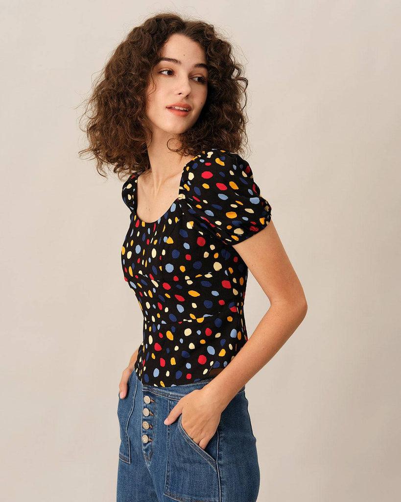 The Polka Dot Puff Sleeve Ruched Blouse - RIHOAS